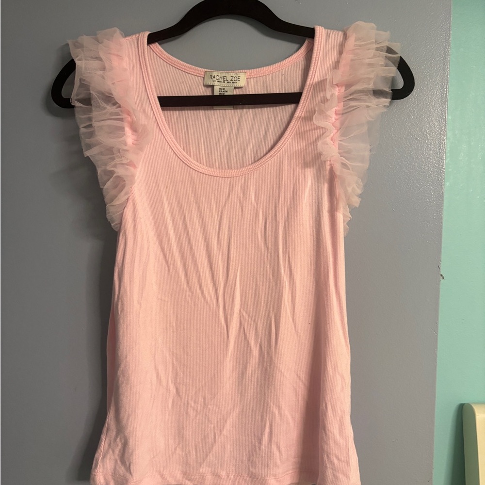 Rachel Zoe Pink Ruffle Sleeve Top